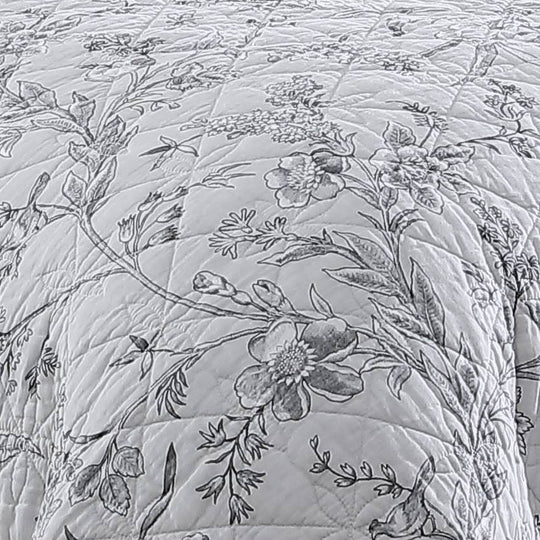 Branch Toile Coverlet Set Grey