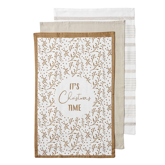 Sparkle Xmas Time 3 Pack Tea Towel Gold