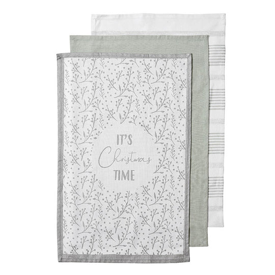 Sparkle Xmas Time 3 Pack Tea Towel Silver