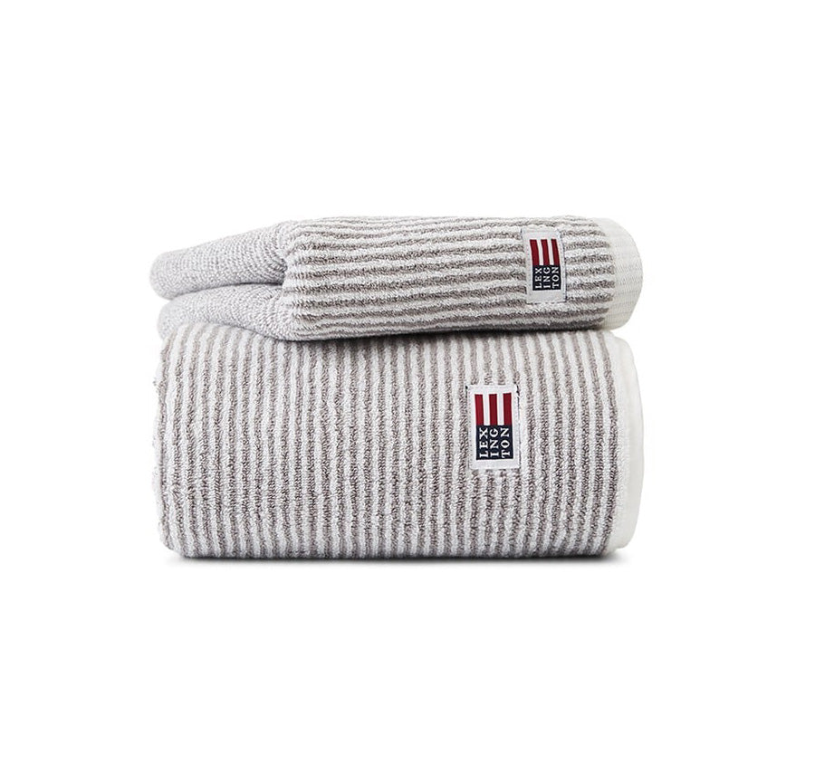 Original Striped 600GSM Cotton Bath Towel Range White and Grey
