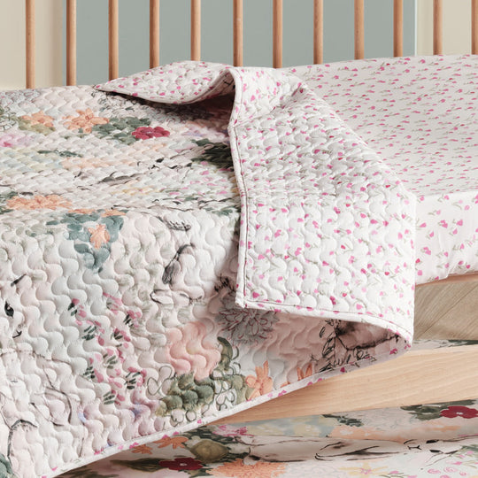 Bunny Tales Cot Coverlet Pink Posy