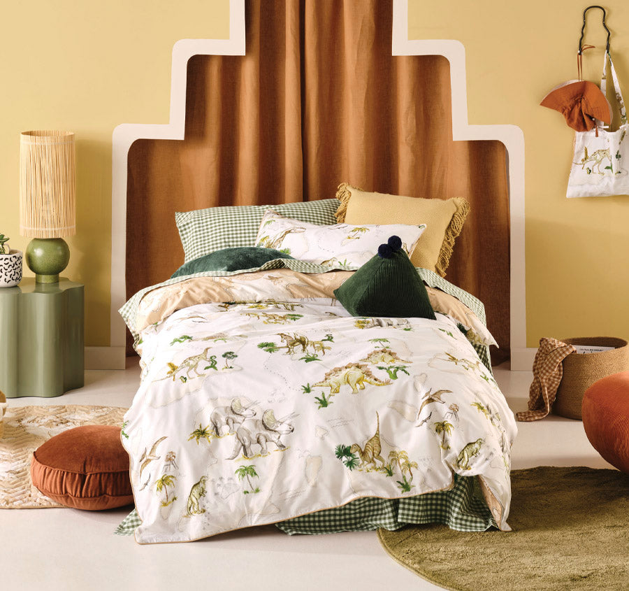 Dinosaur Map Quilt Cover Set Range Sand