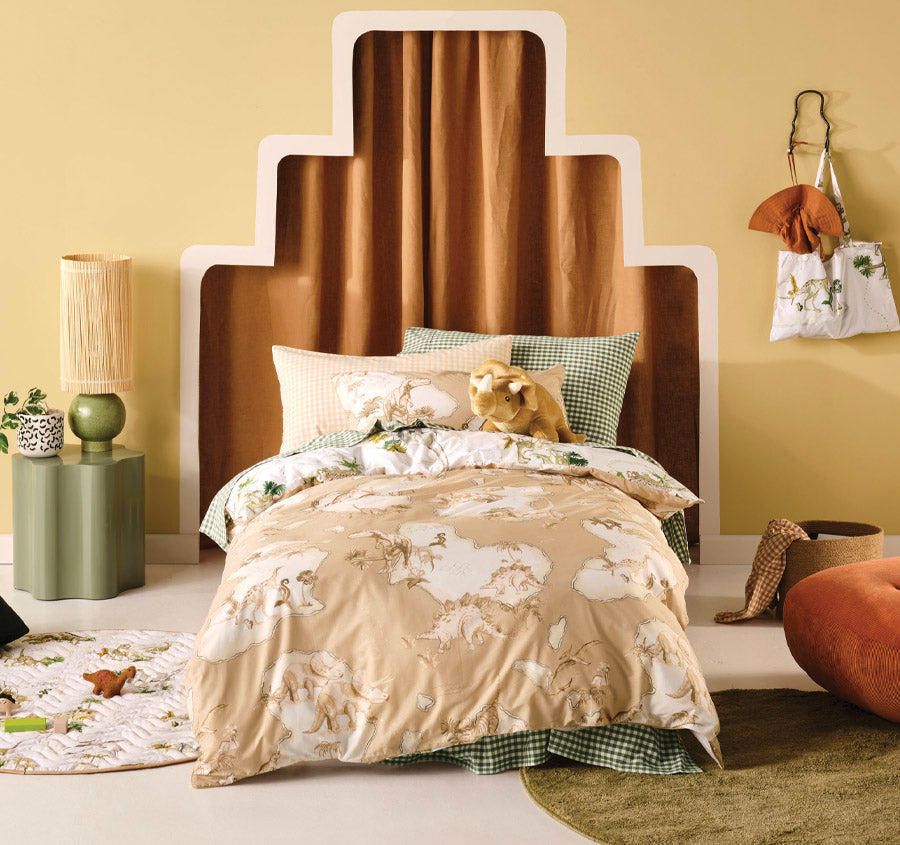 Dinosaur Map Quilt Cover Set Range Sand