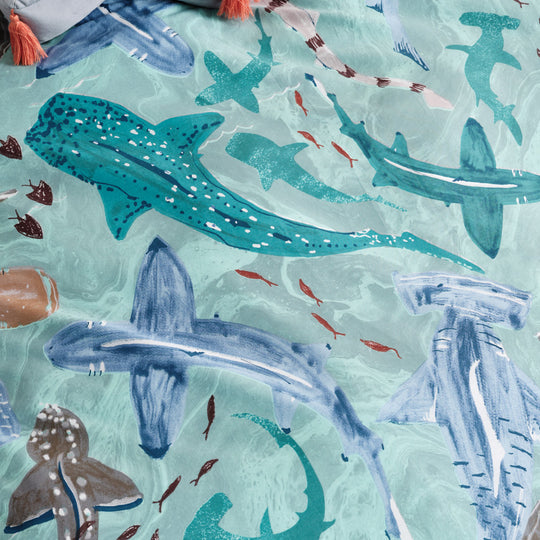 Shark School Quilt Cover Set Range Aqua