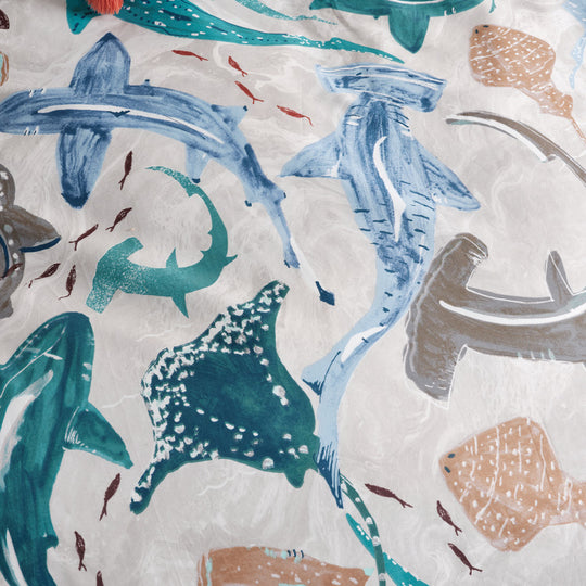Shark School Quilt Cover Set Range Aqua