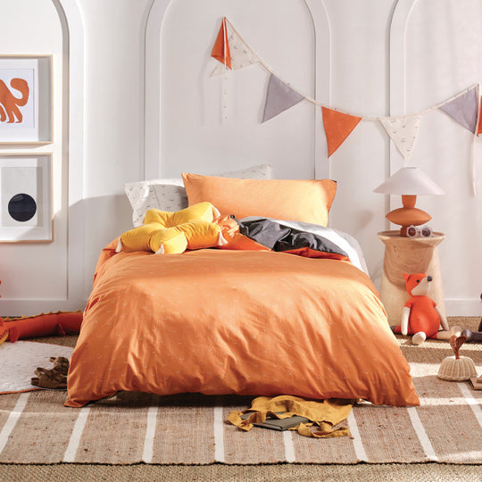 Smiles All Round Quilt Cover Set Range Charcoal and Apricot
