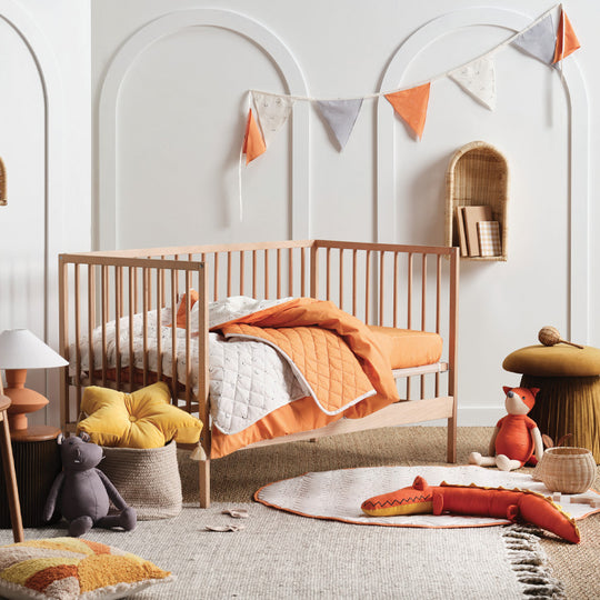 Smiles All Round Cot Coverlet Sugar and Apricot