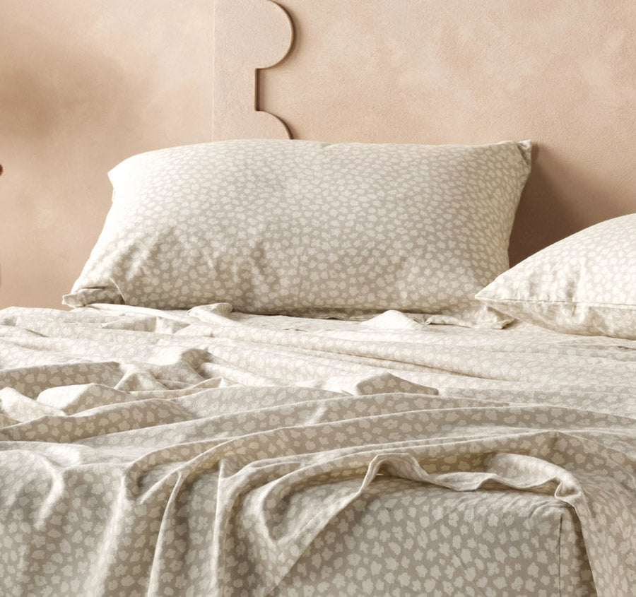 Abbi Printed Flannelette Cotton Mega Sheet Set Range Oatmeal