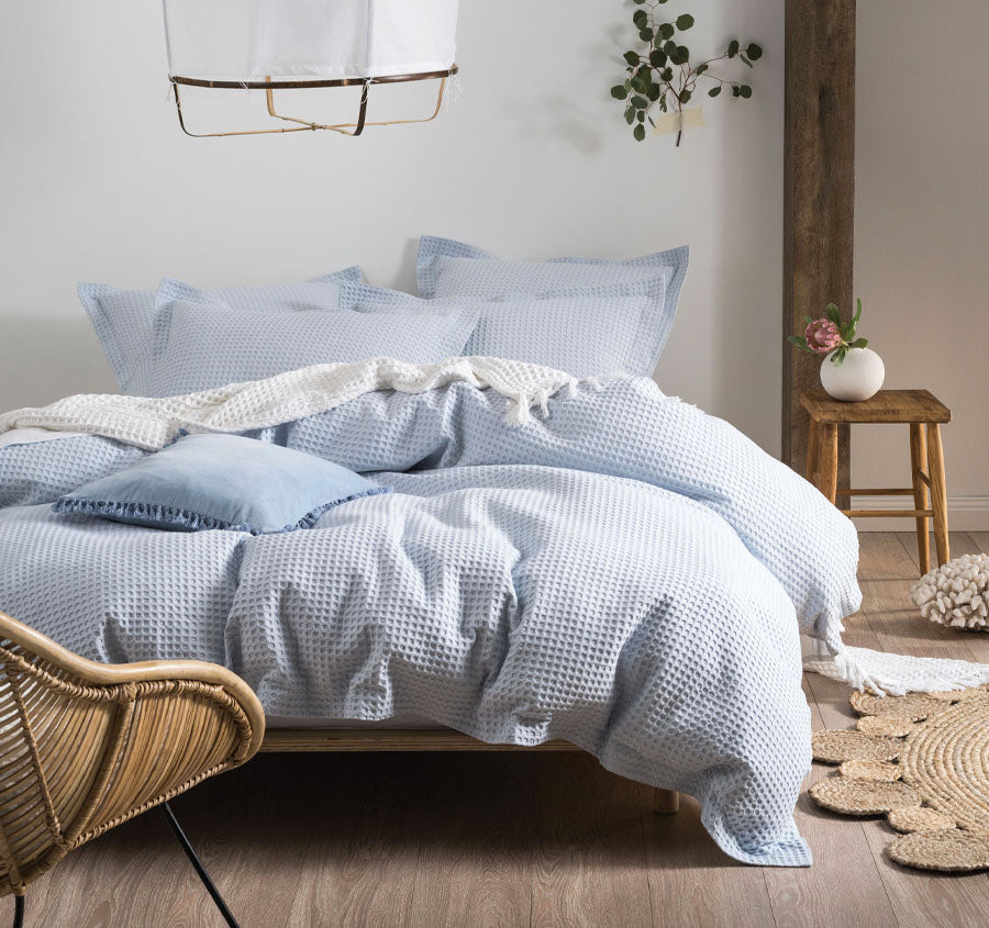 Deluxe Waffle Quilt Cover Set Range Soft Blue