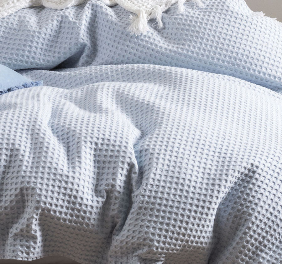 Deluxe Waffle Double Bed Quilt Cover Set Soft Blue