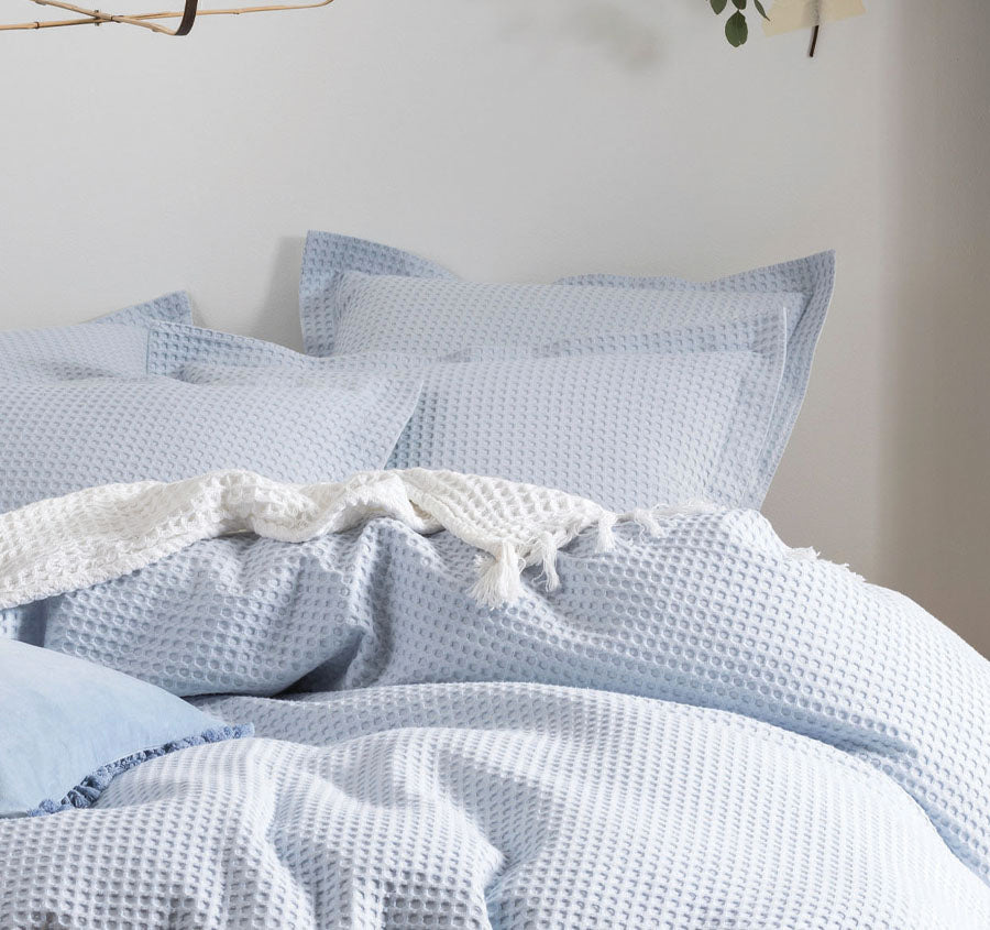 Deluxe Waffle King Bed Quilt Cover Set Soft Blue