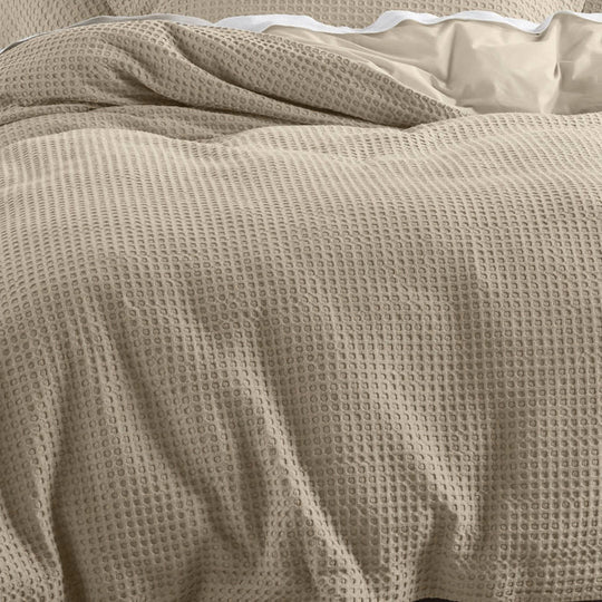 Deluxe Waffle Double Bed Quilt Cover Set Tan