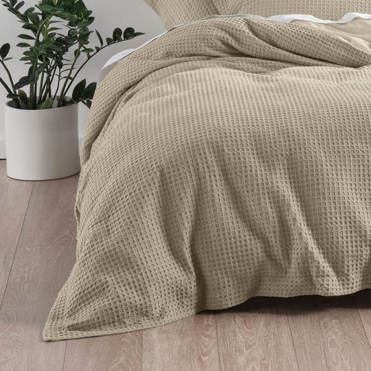 Deluxe Waffle Queen Bed Quilt Cover Set Tan