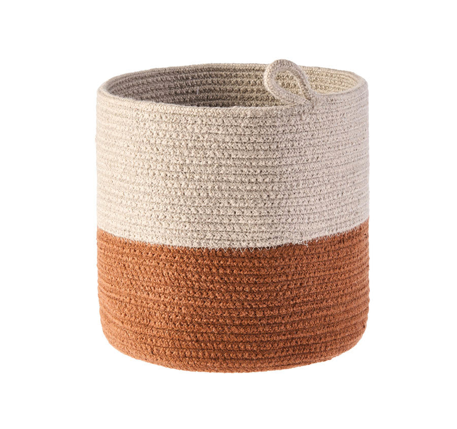 Duo Stripe Medium Storage Basket Pecan