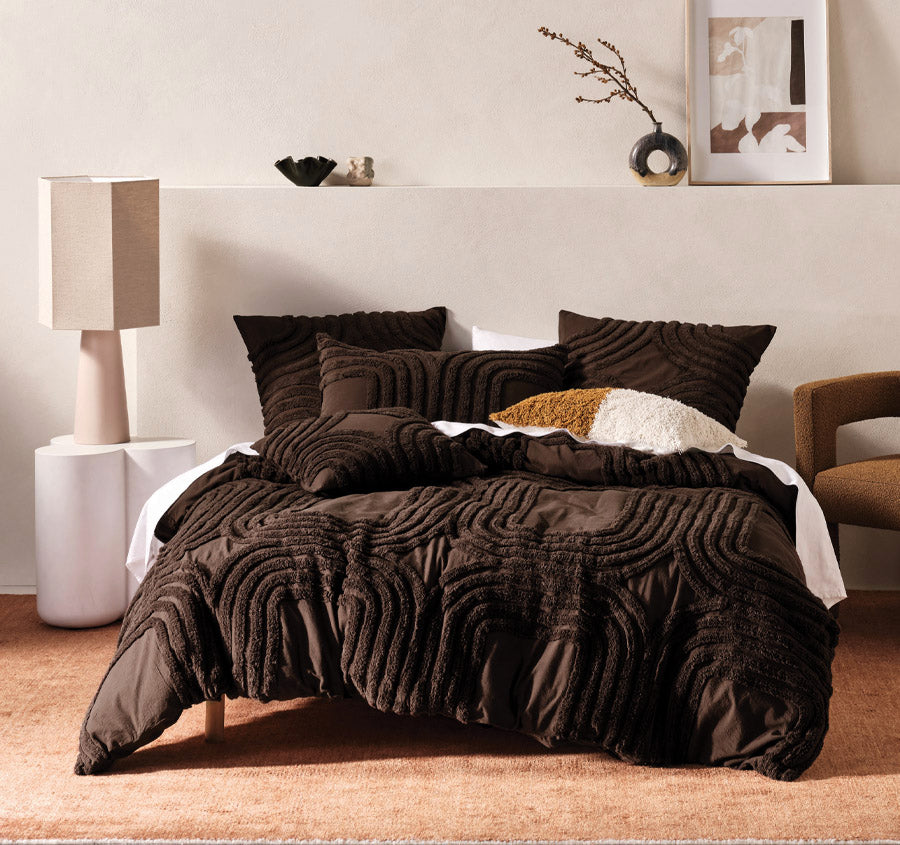 Farrah Quilt Cover Set Range Cacao Manchester Warehouse
