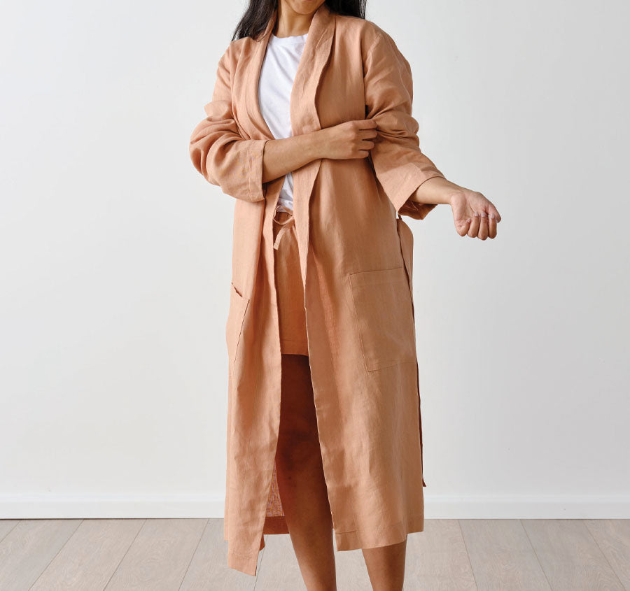 Nimes Linen One Size Bath Robe Clay