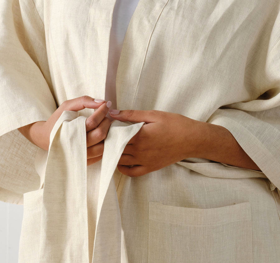 Nimes Linen One Size Short Robe Natural