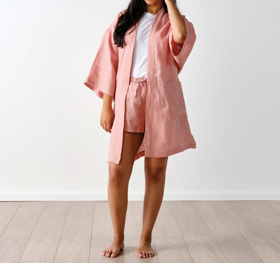 Nimes Linen One Size Short Robe Rosette