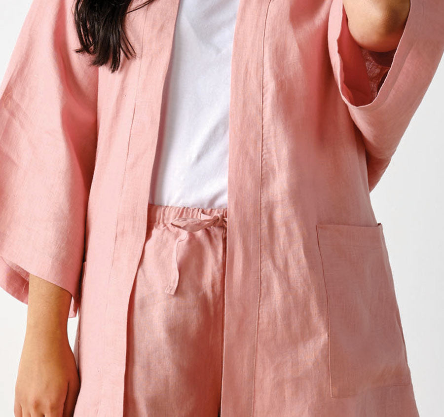 Nimes Linen One Size Short Robe Rosette