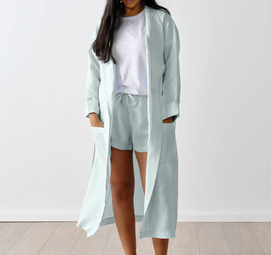 Nimes Linen One Size Bath Robe Sky