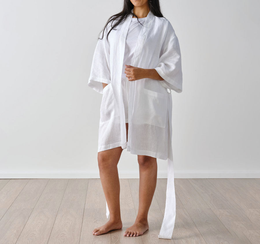 Nimes Linen One Size Short Robe White