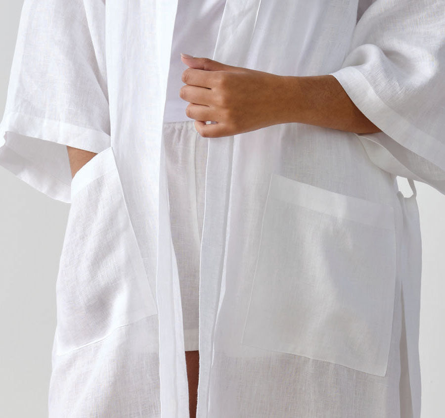 Nimes Linen One Size Short Robe White