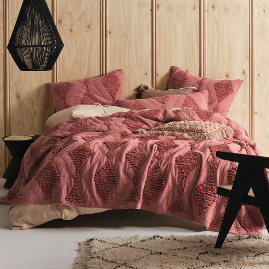 Piero Queen to King Bed Cover Range Rhubarb