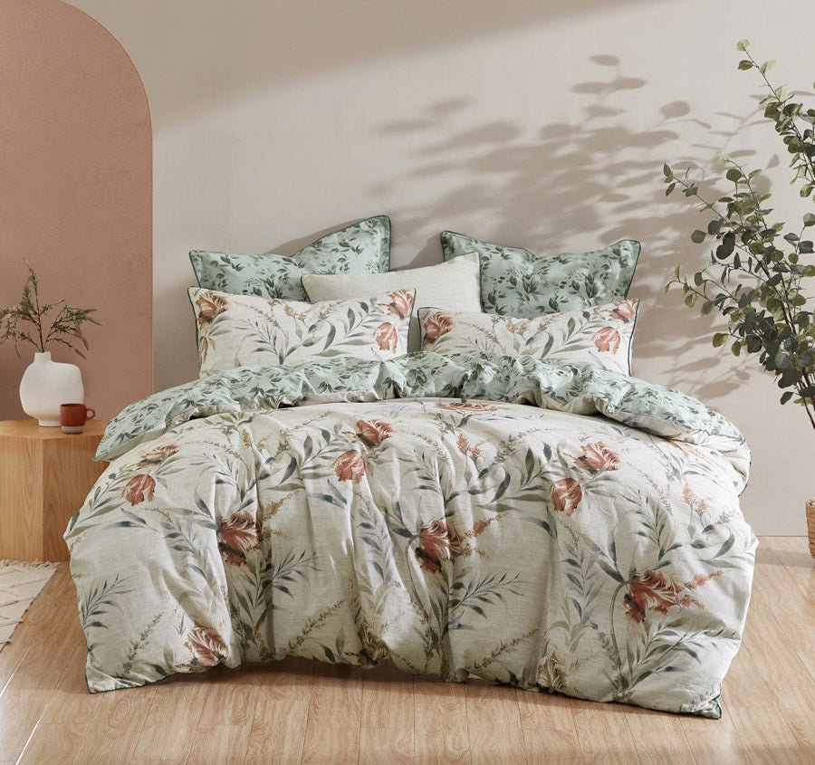 Elise Quilt Cover Set Range Sage Manchester Warehouse