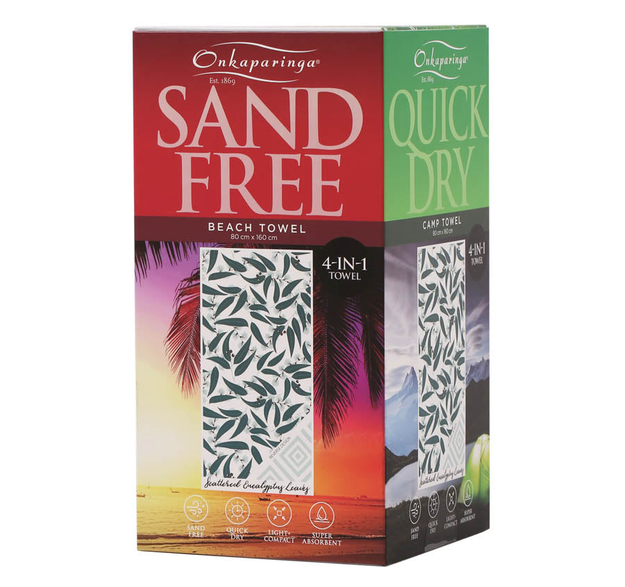 Sand Free 80x160cm Towel 4 in 1 Scattered Eucalyptus Leaves