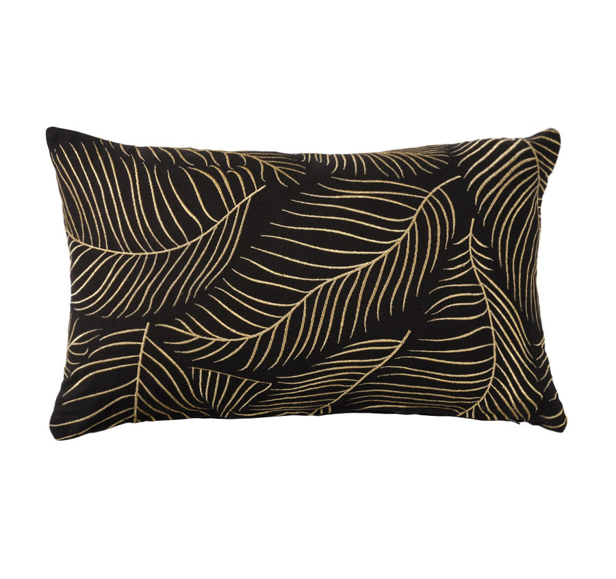 Golden Palms 30x50cm Filled Cushion Black