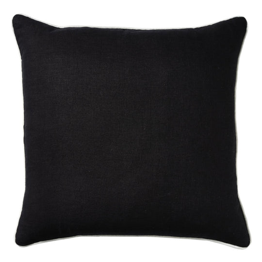 Linen Piping 50x50cm Filled Cushion Black