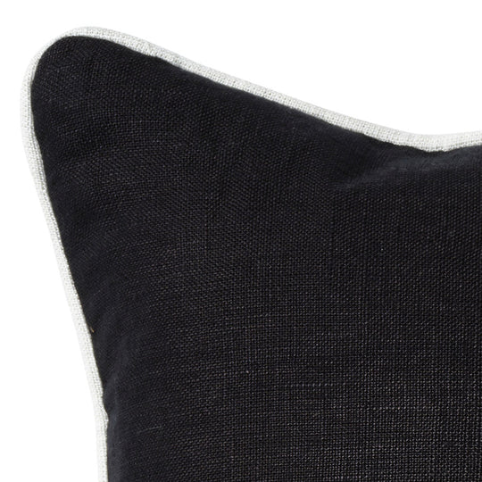 Linen Piping 50x50cm Filled Cushion Black