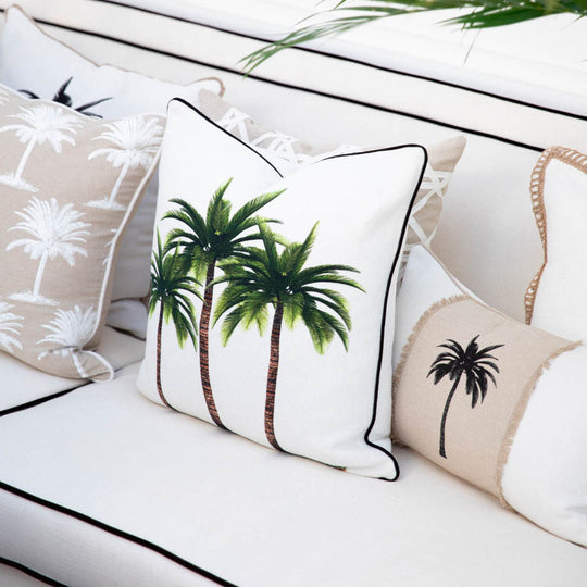 Havana Palm 30x50cm Filled Cushion White