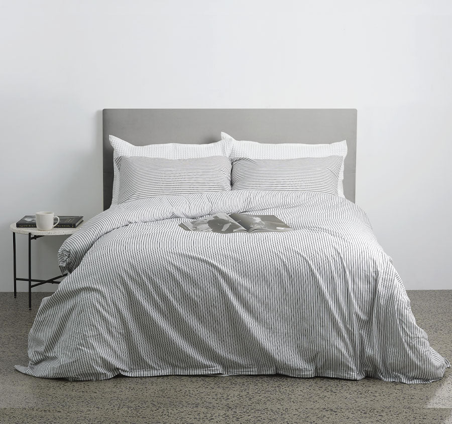 Classic Ticking Quilt Cover Set Range Black