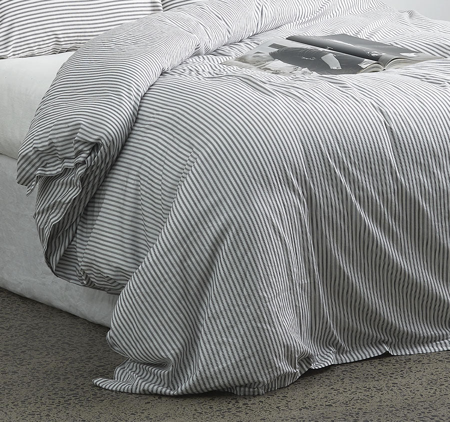 Classic Ticking Quilt Cover Set Range Black