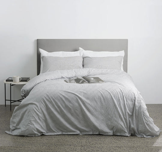 Classic Ticking Quilt Cover Set Range Black