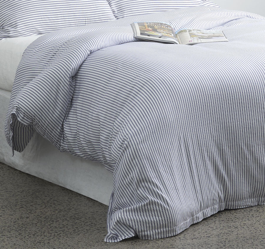 Classic Ticking Quilt Cover Set Range Navy