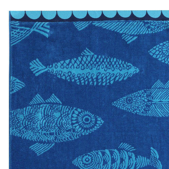 Fish 91x173cm Beach Towel Blue