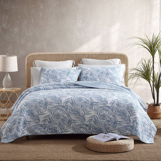 Palm Day Coverlet Set Blue Canal