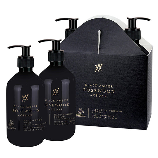 Alchemy Body Wash and Body Lotion Gift Set Black Amber with Rosewood and Cedar